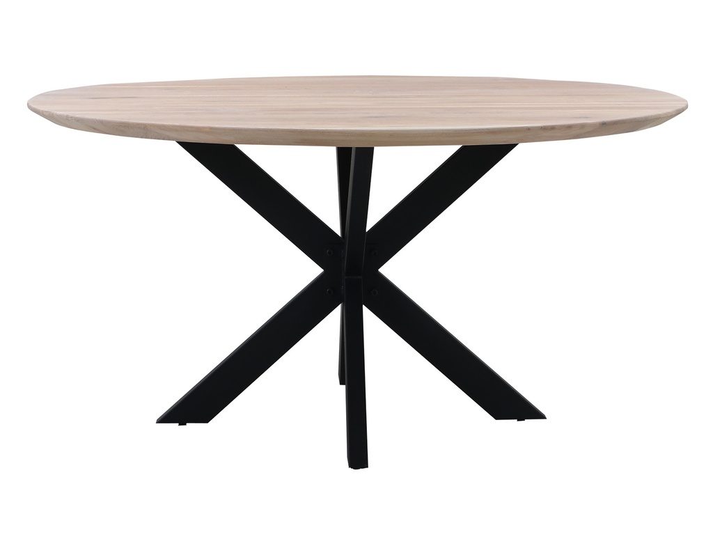 Pyöreä ruokapöytä BELLANTE öljytty tammi white oil ø128 cm, cross-jalka