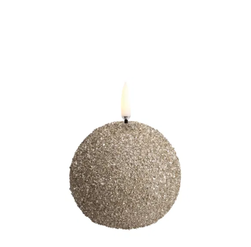 LED kynttilä pyöreä GLITTER champagne 7x7 cm 