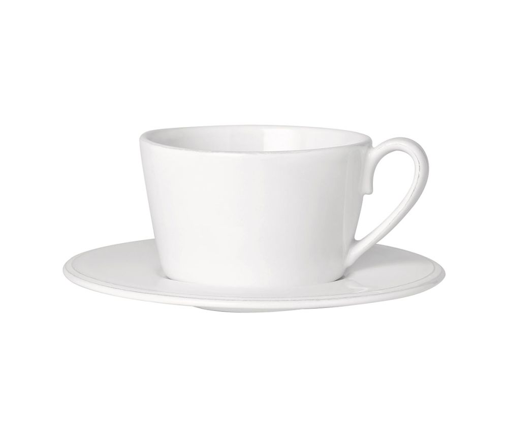 Kahvikuppi ja lautanen Constance valkoinen