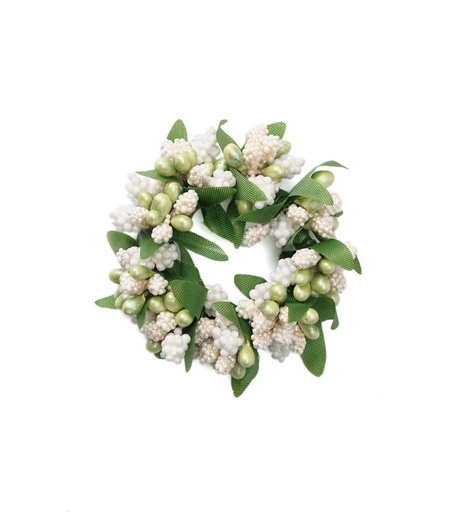 [1734-10] Serviettirengas vihreät helmet ja vihreät lehdet