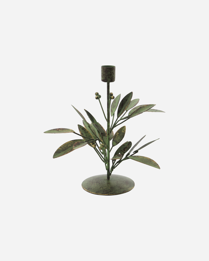 [5707644906143] Kynttilänjalka Leaves, antiikki vihreä 20cm 